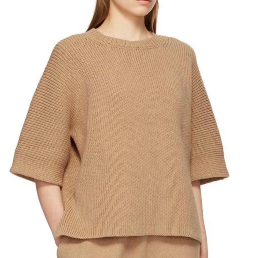 LAUREN MANOOGIAN TAN WIDE INTERLOCK SWEATER